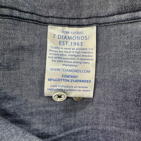 7 Diamonds Geometric Long Sleeve Chambray Shirt Slim Fit Button Down Supima MD - Picture 11 of 12